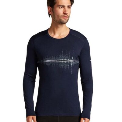 Icebreaker Merino 200 Oasis Long Sleeve Crewe Mens Thermal Top Snow Wave